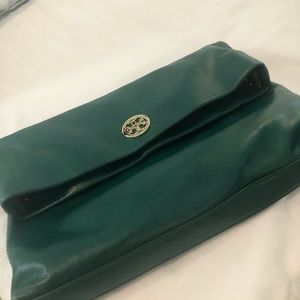 Tory Burch green envelope clutch with strap
